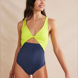 Boden Twist Detail Swimsuit Acid Yellow